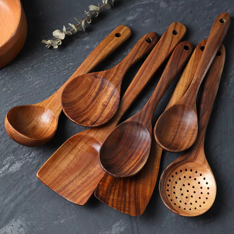 Handmade Wooden Cooking Utensils Set – Eco-Friendly Teak – Natural Finish – 7 Pieces – Kitchen Essentials 3