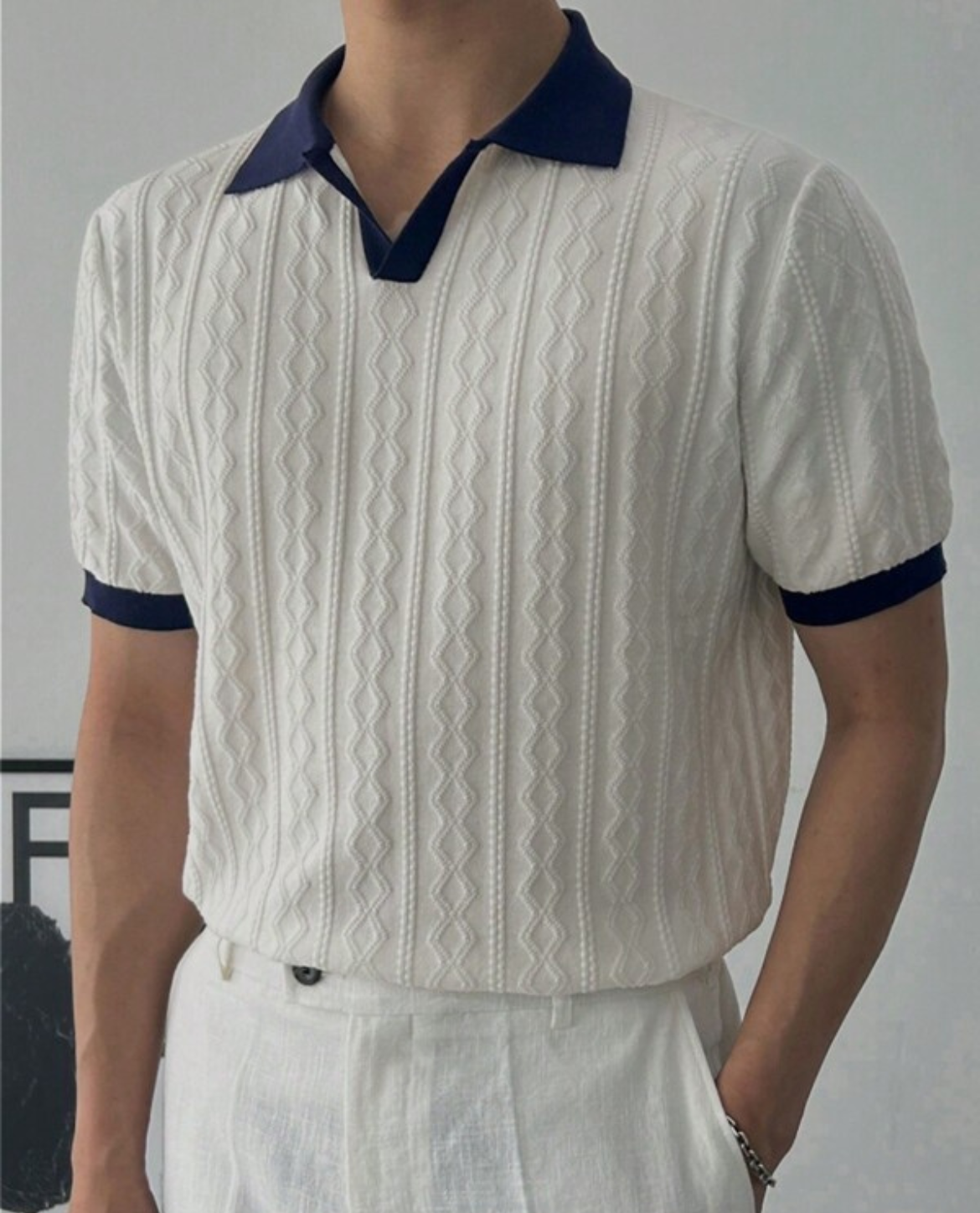 Hierro – Textured Mens Polo Shirt – Cotton Blend – Navy 0