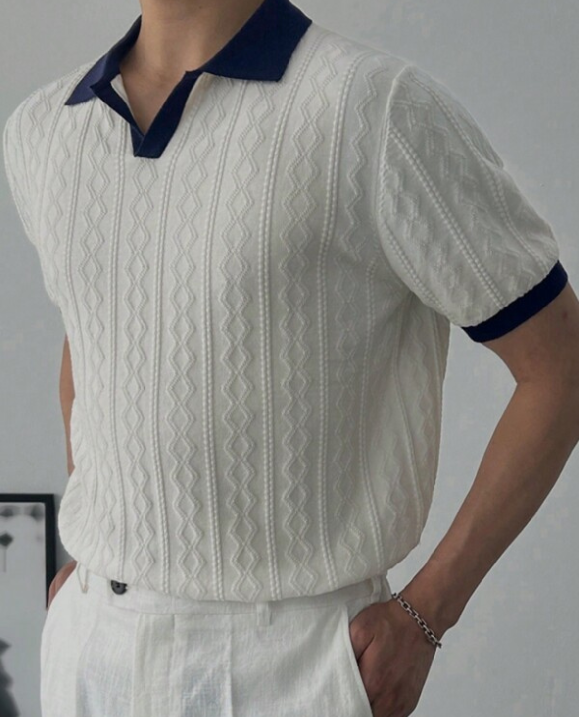 Hierro – Textured Mens Polo Shirt – Cotton Blend – Navy 1