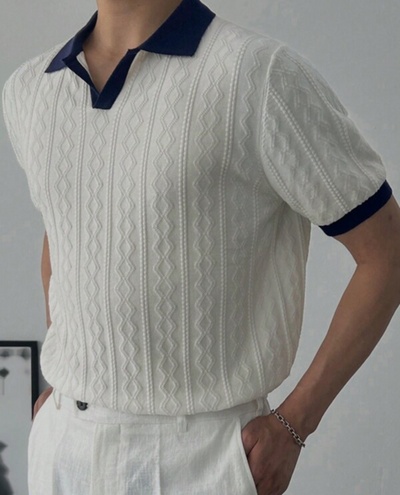 Hierro – Textured Mens Polo Shirt – Cotton Blend – Navy 1