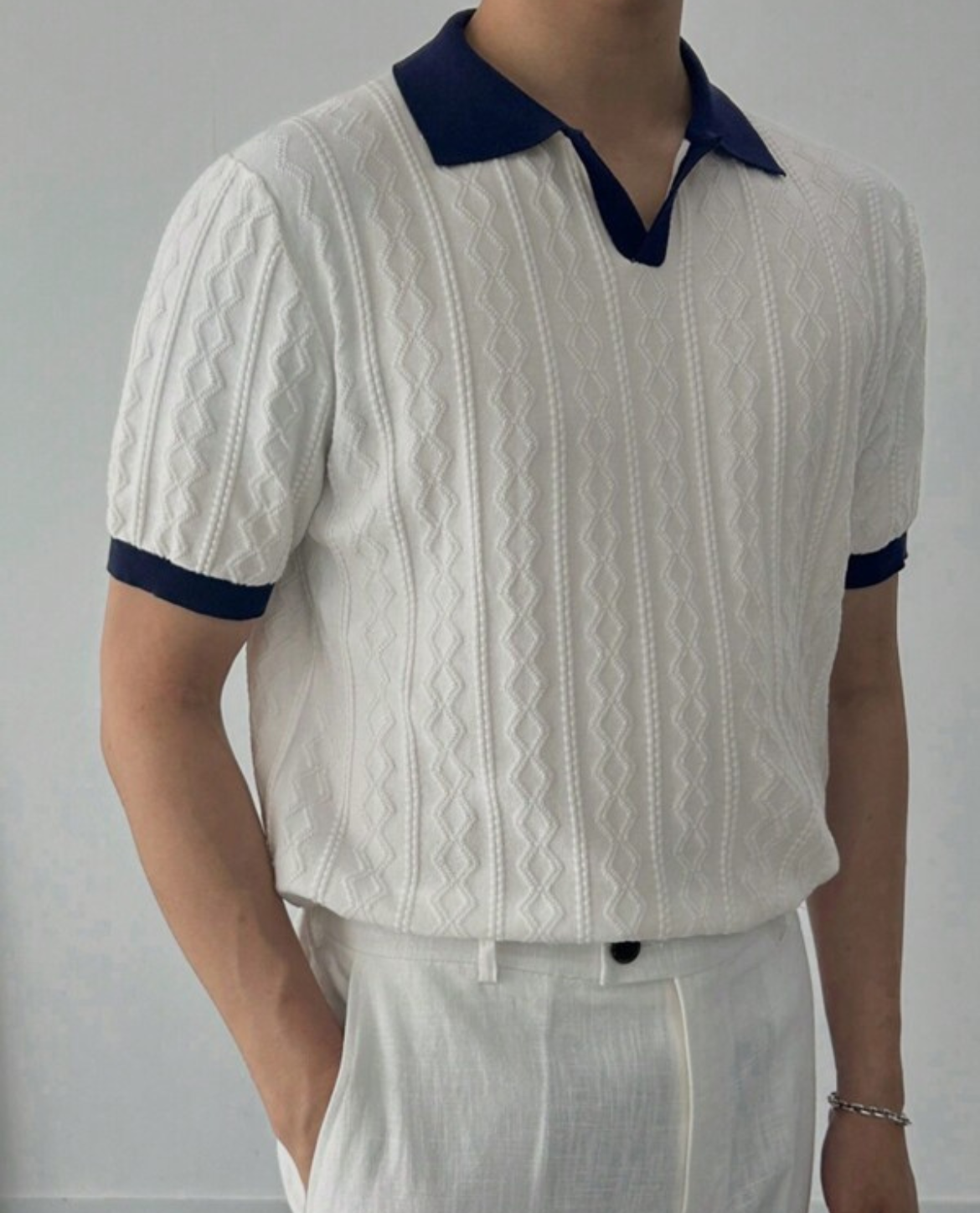 Hierro – Textured Mens Polo Shirt – Cotton Blend – Navy 2