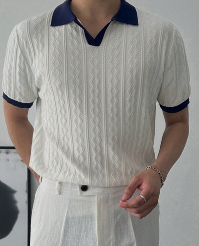 Hierro – Textured Mens Polo Shirt – Cotton Blend – Navy 3