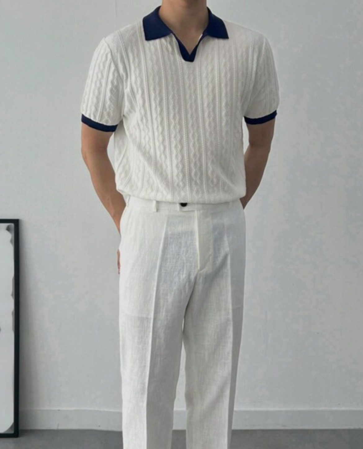 Hierro – Textured Mens Polo Shirt – Cotton Blend – Navy 4