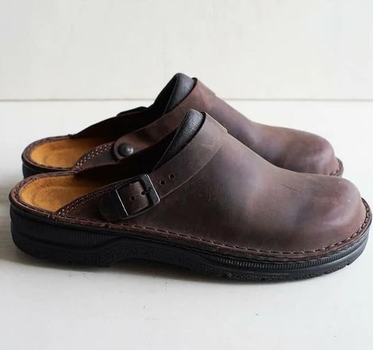 James – Orthopedic Leather Mens Slippers – Brown 1