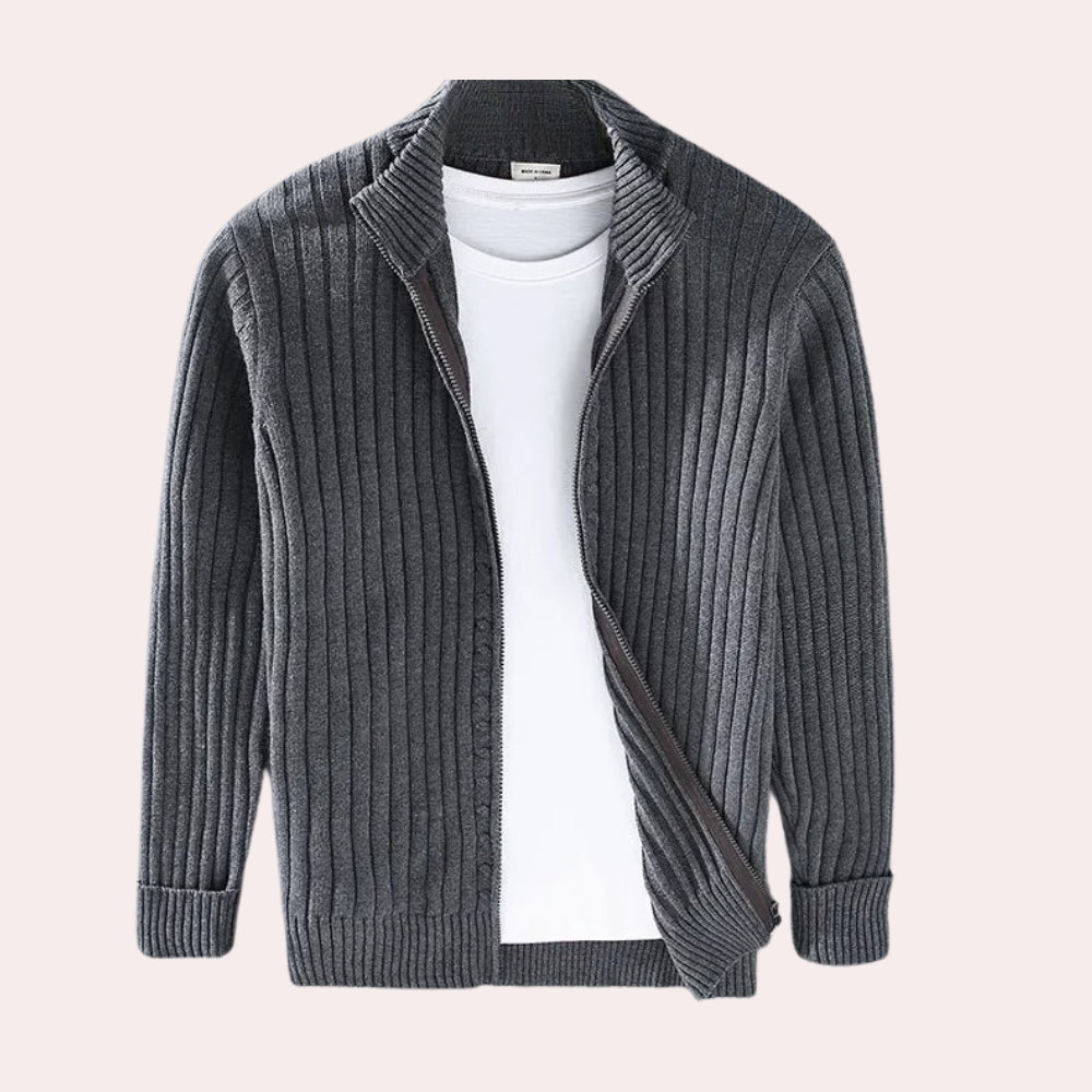 Janusz – Men's Zip Up Cardigan – Knitted – Gray/Black 4