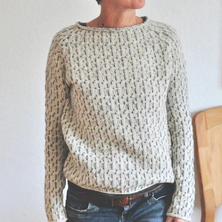 Kristine – Textured Knit Sweater – Relaxed Fit – Beige 1