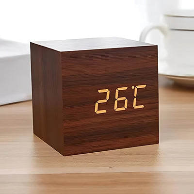 LED Alarm Clock – Snooze Function – Faux Wood Finish – Black – 2x2x2 0