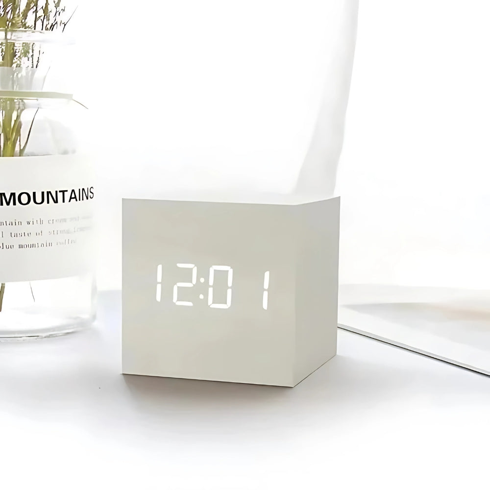 LED Alarm Clock – Snooze Function – Faux Wood Finish – Black – 2x2x2 2