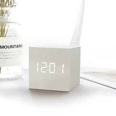 LED Alarm Clock – Snooze Function – Faux Wood Finish – Black – 2x2x2 2