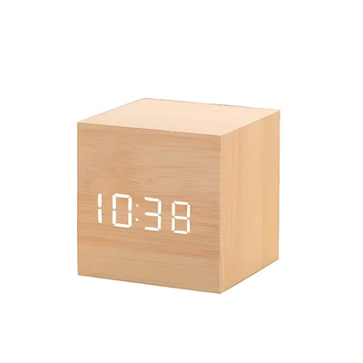 LED Alarm Clock – Snooze Function – Faux Wood Finish – Black – 2x2x2 3
