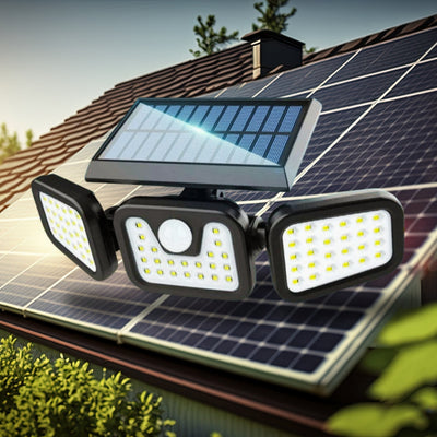 LED Solar Motion Sensor Light – 3 Heads – Weatherproof – Black – GardenBrite 1