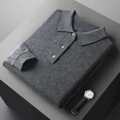 Lawrence – Cashmere Long Sleeve Polo Shirt – Black 3