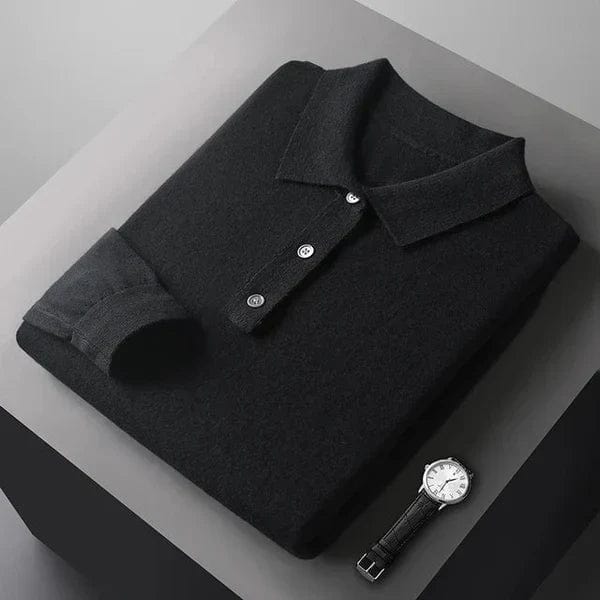 Lawrence – Cashmere Long Sleeve Polo Shirt – Black 4