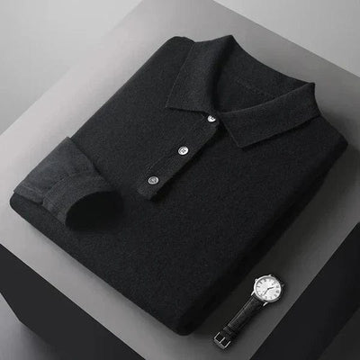Lawrence – Cashmere Long Sleeve Polo Shirt – Black 4