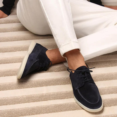 Layla Fashion – Men's Suede Loafers – Lace-Up Design – Navy Blue 0