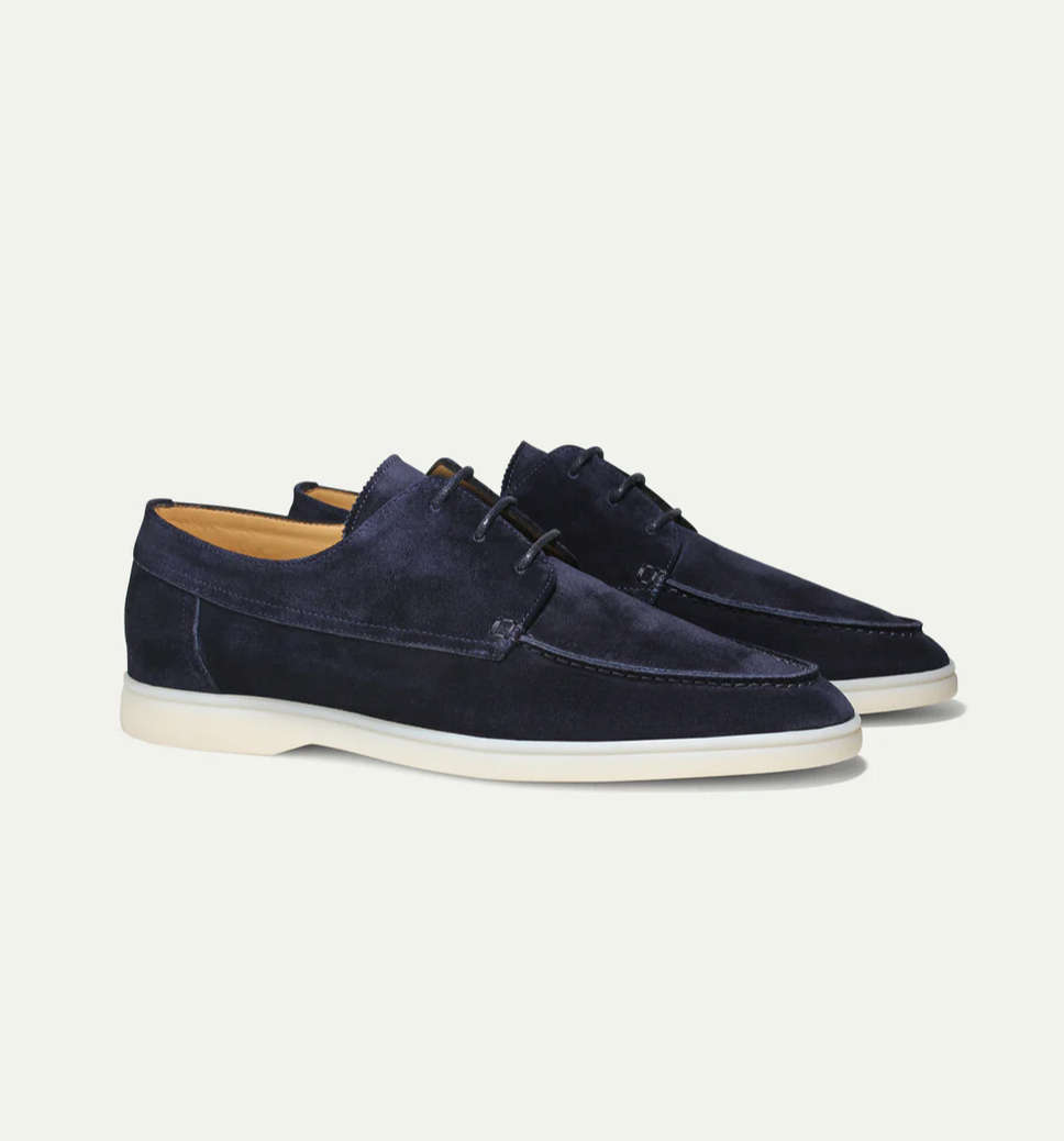 Layla Fashion – Men's Suede Loafers – Lace-Up Design – Navy Blue 1