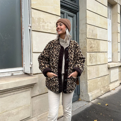 Leah – Leopard Print Jacket – O-Neck Style 0