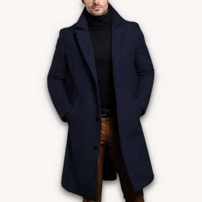 Loravelle – Men's Wool Blend Long Coat – Navy Blue 1