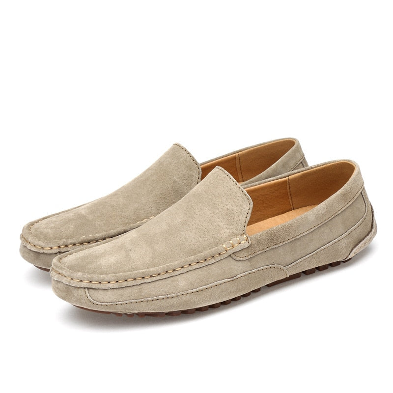 Louie – Suede Men's Loafers – Slip-On – Blue/Kahki/Light Brown 0