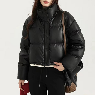 Marie – Black Leather Puffer Jacket – Winter 1