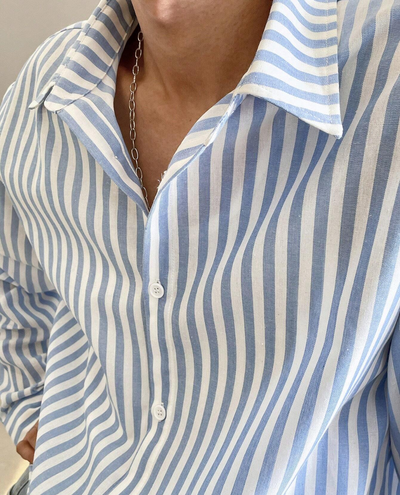Menorca – Stripe Linen Shirt – Blue 2