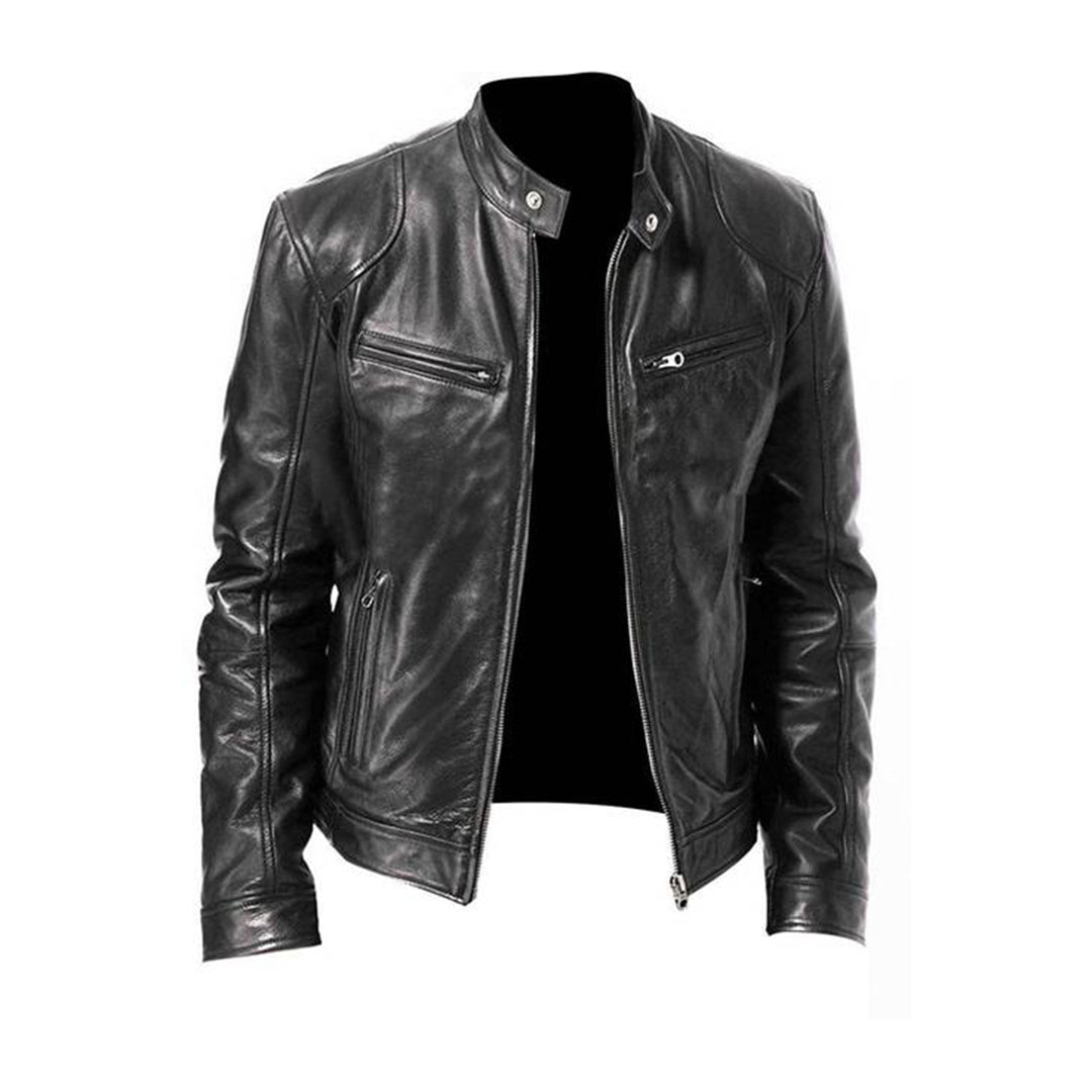 Mikel – Black Faux Leather Jacket – Classic Design 0