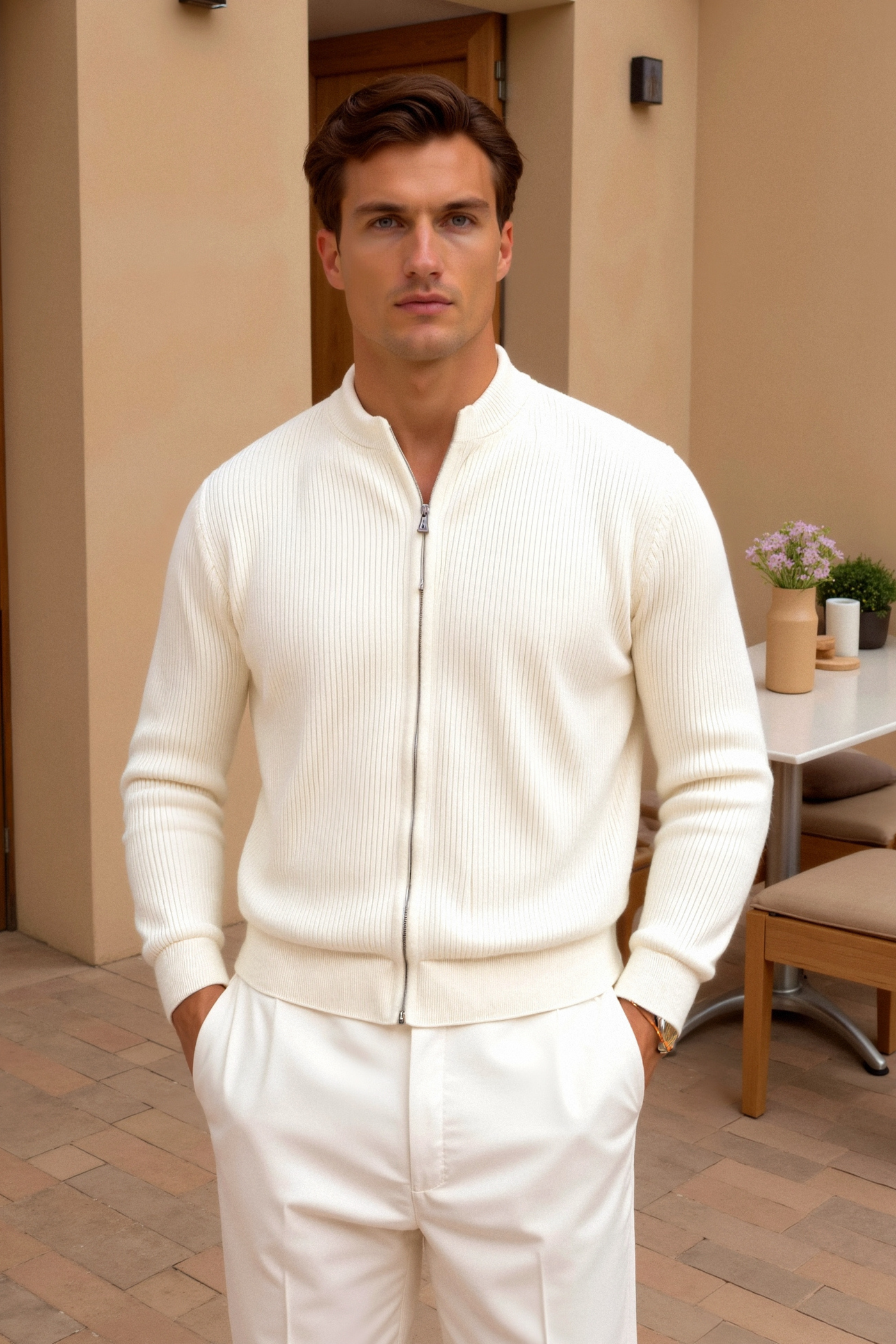 NOBA – Solid Knitted Cardigan – Cotton Blend – Gray 1