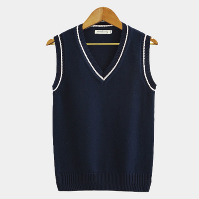 Old Money – Cotton Sleeveless Sweater – V-Neck – Navy 3