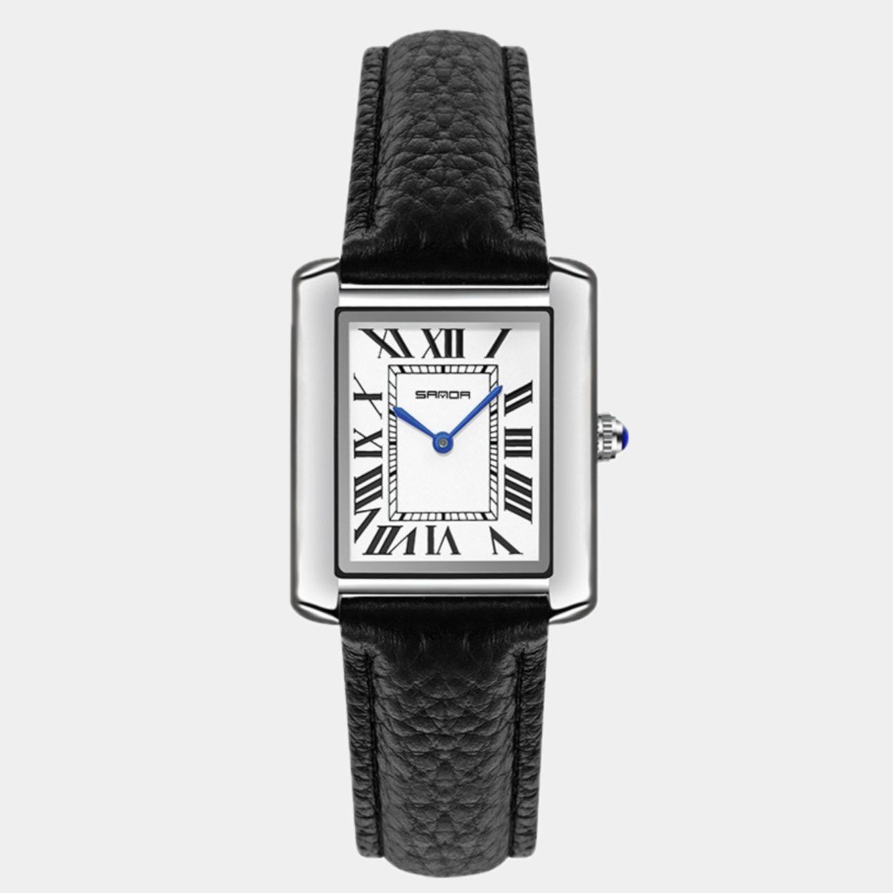 Old Money – Square Quartz Watch – Leather Strap – Silver 0