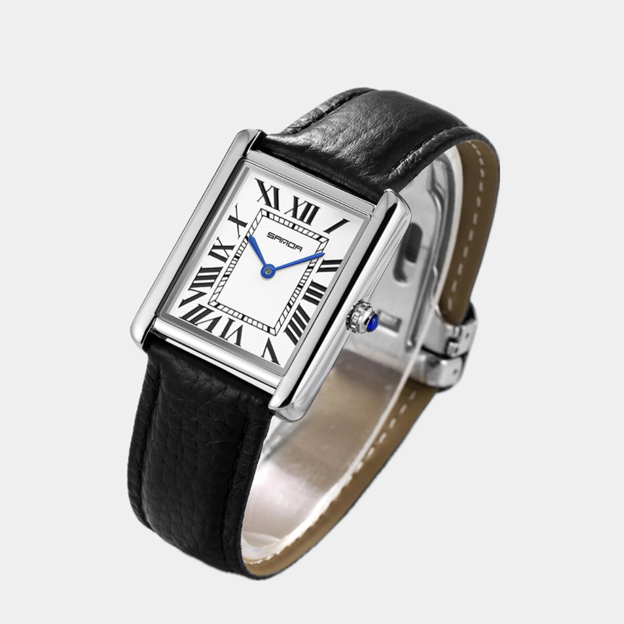 Old Money – Square Quartz Watch – Leather Strap – Silver 1