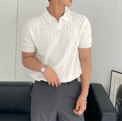 Old Money – Textured Polo Shirt – Polyester – Black/White 1