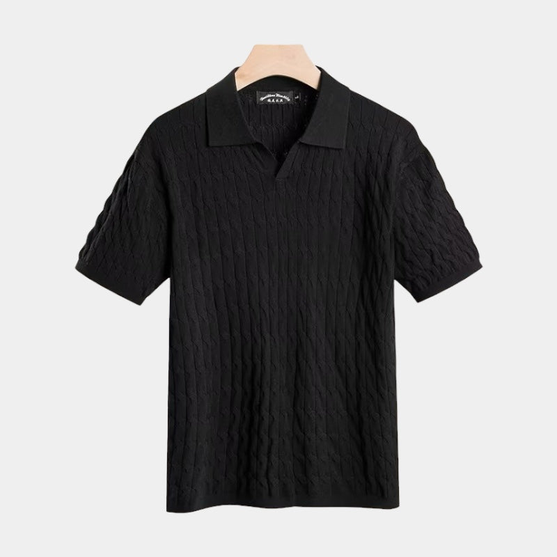 Old Money – Textured Polo Shirt – Polyester – Black/White 3