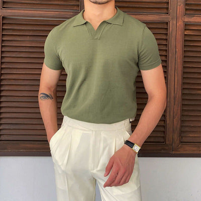 Old Money – V Collar Polo Shirt – Cotton Blend – Classic Fit 0