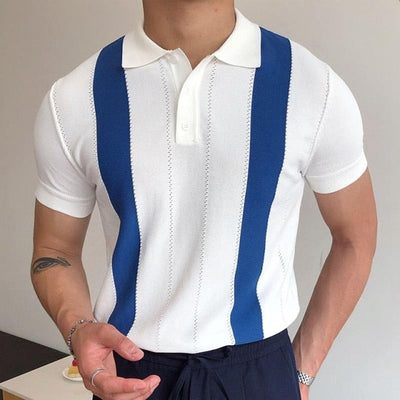 Paolo – Striped Mens Polo Shirt – Organic Cotton – White-Blue 0