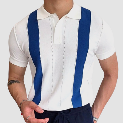 Paolo – Striped Mens Polo Shirt – Organic Cotton – White-Blue 1