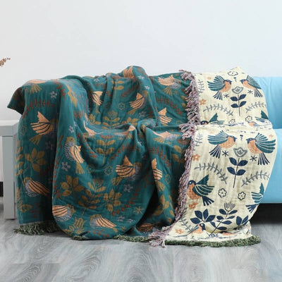 Reversible Throw Blanket – 4-Layer Yarn Construction – 100% Cotton – Teal/Navy – 130 x 150 cm – Nordic Collection 0
