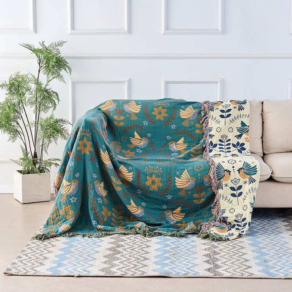 Reversible Throw Blanket – 4-Layer Yarn Construction – 100% Cotton – Teal/Navy – 130 x 150 cm – Nordic Collection 1