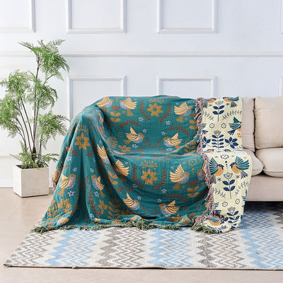 Reversible Throw Blanket – 4-Layer Yarn Construction – 100% Cotton – Teal/Navy – 130 x 150 cm – Nordic Collection 1