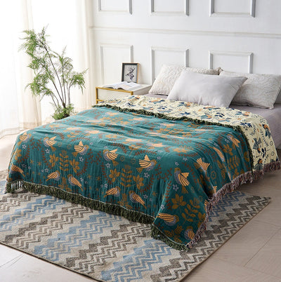 Reversible Throw Blanket – 4-Layer Yarn Construction – 100% Cotton – Teal/Navy – 130 x 150 cm – Nordic Collection 2