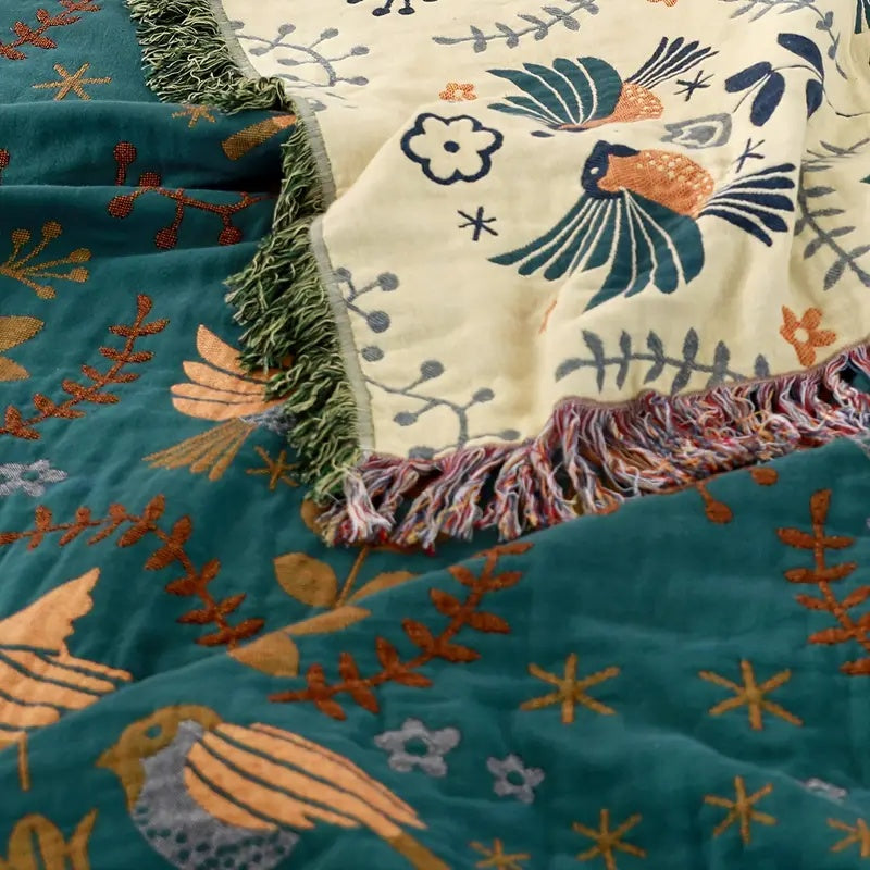 Reversible Throw Blanket – 4-Layer Yarn Construction – 100% Cotton – Teal/Navy – 130 x 150 cm – Nordic Collection 6