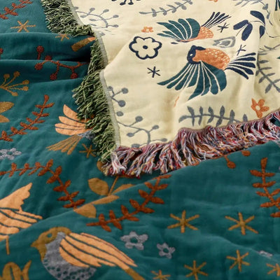 Reversible Throw Blanket – 4-Layer Yarn Construction – 100% Cotton – Teal/Navy – 130 x 150 cm – Nordic Collection 6