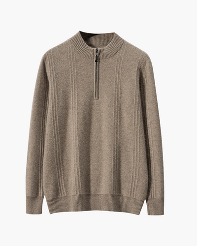 Ribbed Cashmere Sweater – Neutral Shades – Half Zip 0
