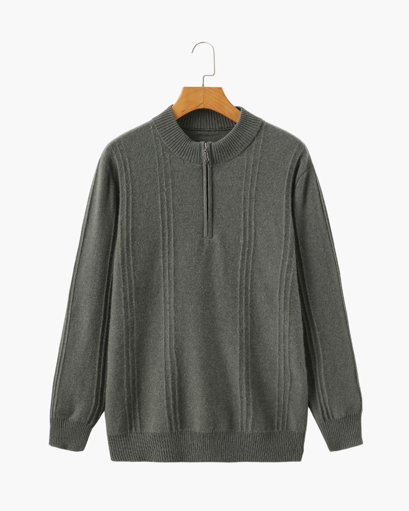 Ribbed Cashmere Sweater – Neutral Shades – Half Zip 11