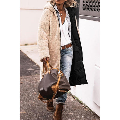 Sasha – Long Reversible Winter Coat – Warm Fabric – Black/Gray 3