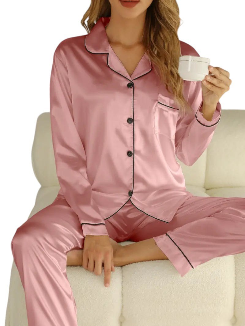 Satin Pajama Set – Women's Loungewear – Soft Fabric – Light Gray 7