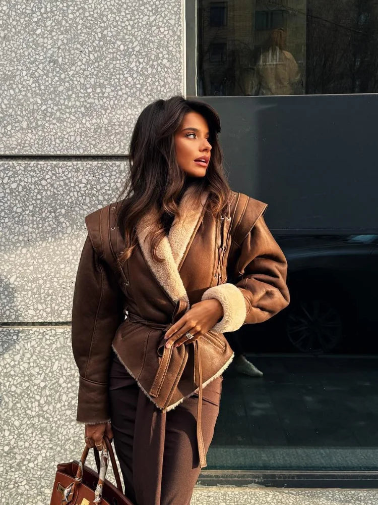 Selma – Brown Leather Jacket – Fur Lining 0