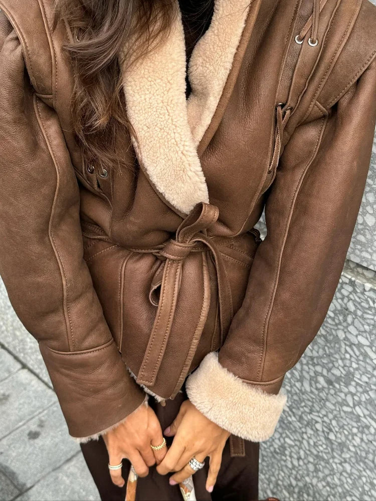 Selma – Brown Leather Jacket – Fur Lining 1