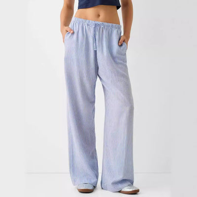 Sile – Striped Cotton Trousers – Relaxed Fit – Blue and White 3