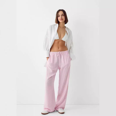 Sile – Striped Cotton Trousers – Relaxed Fit – Blue and White 5