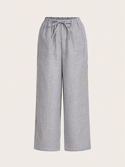 Sile – Striped Cotton Trousers – Relaxed Fit – Blue and White 7